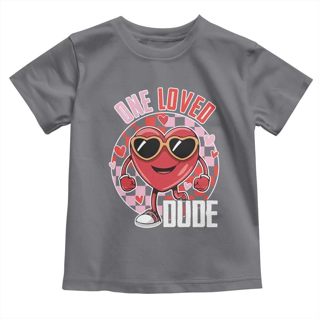Funny Valentine's Day Toddler T Shirt One Loved Dude Cute Heart Checkerboard TS11 Charcoal Print Your Wear