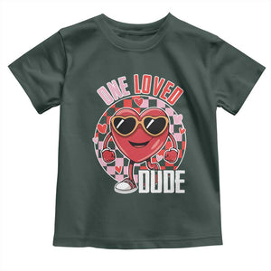 Funny Valentine's Day Toddler T Shirt One Loved Dude Cute Heart Checkerboard TS11 Dark Forest Green Print Your Wear