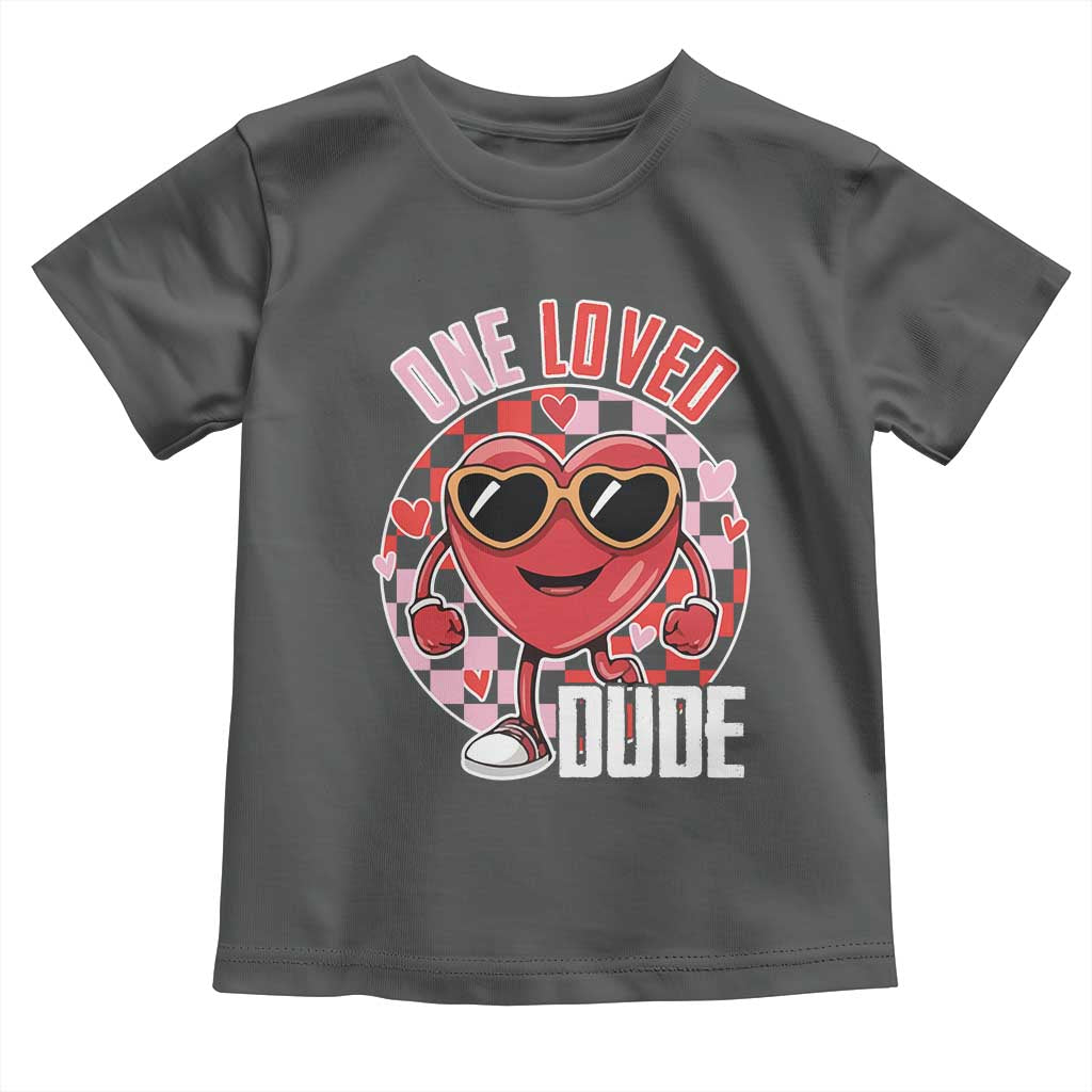 Funny Valentine's Day Toddler T Shirt One Loved Dude Cute Heart Checkerboard TS11 Dark Heather Print Your Wear