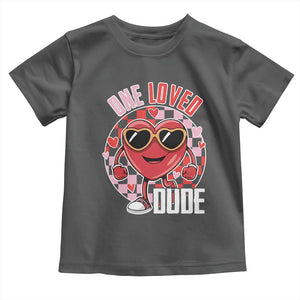 Funny Valentine's Day Toddler T Shirt One Loved Dude Cute Heart Checkerboard TS11 Dark Heather Print Your Wear
