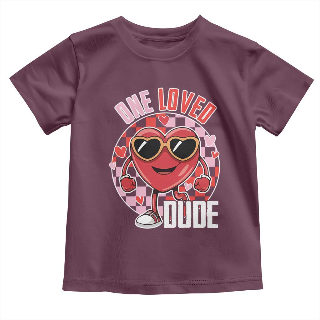 Funny Valentine's Day Toddler T Shirt One Loved Dude Cute Heart Checkerboard TS11 Maroon Print Your Wear
