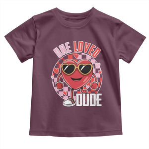 Funny Valentine's Day Toddler T Shirt One Loved Dude Cute Heart Checkerboard TS11 Maroon Print Your Wear