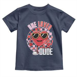 Funny Valentine's Day Toddler T Shirt One Loved Dude Cute Heart Checkerboard TS11 Navy Print Your Wear