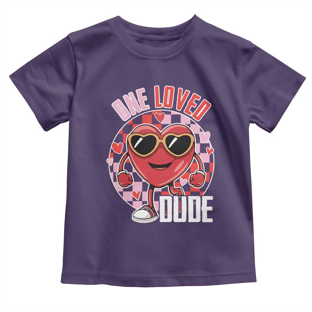 Funny Valentine's Day Toddler T Shirt One Loved Dude Cute Heart Checkerboard TS11 Purple Print Your Wear