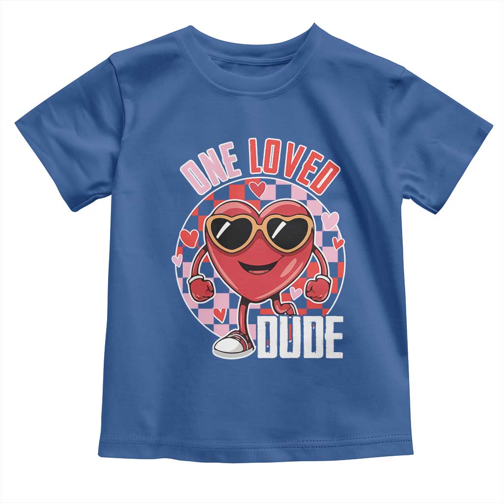 Funny Valentine's Day Toddler T Shirt One Loved Dude Cute Heart Checkerboard TS11 Royal Blue Print Your Wear