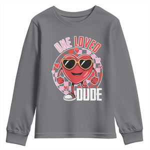 Funny Valentine's Day Youth Sweatshirt One Loved Dude Cute Heart Checkerboard TS11 Charcoal Print Your Wear
