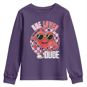 Funny Valentine's Day Youth Sweatshirt One Loved Dude Cute Heart Checkerboard TS11 Purple Print Your Wear