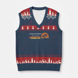 Gulf Of Mexico Forever V-Neck Knit Sweater Vest Beach Palm Treen Vintage Retro TS11 Navy Red Print Your Wear