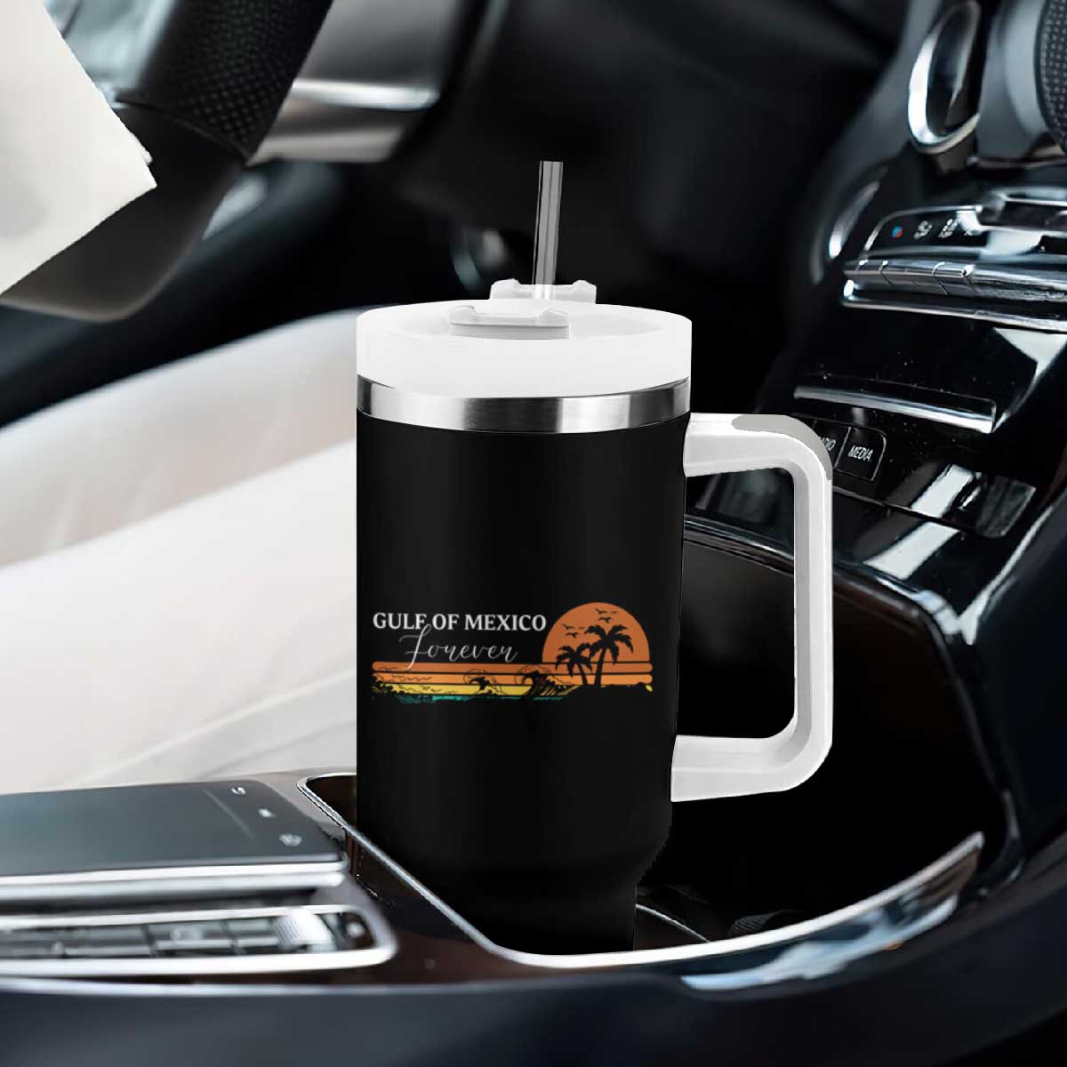 Gulf Of Mexico Forever Tumbler With Handle Beach Palm Treen Vintage Retro TS11 Print Your Wear