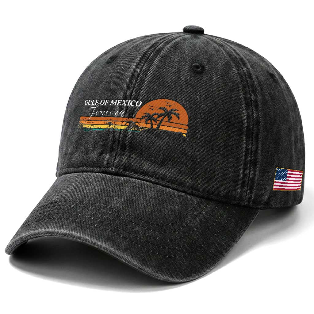 Gulf Of Mexico Forever Washed Cotton Baseball Cap Beach Palm Treen Vintage Retro TS11 Print Your Wear