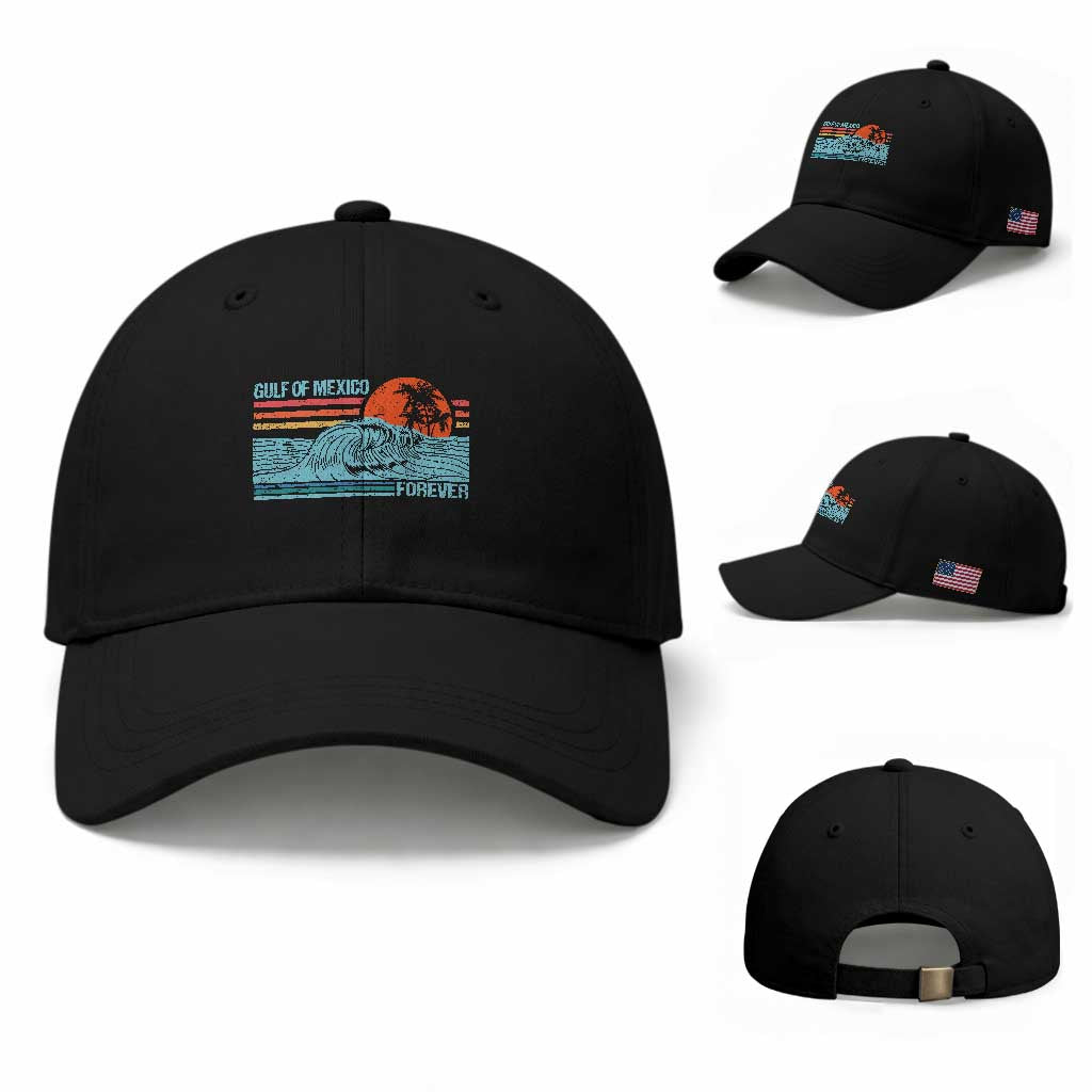 Gulf Of Mexico Forever Baseball Cap Vintage Retro Beach Coconut Tree TS11 Baseball Cap Universal Fit Black Print Your Wear