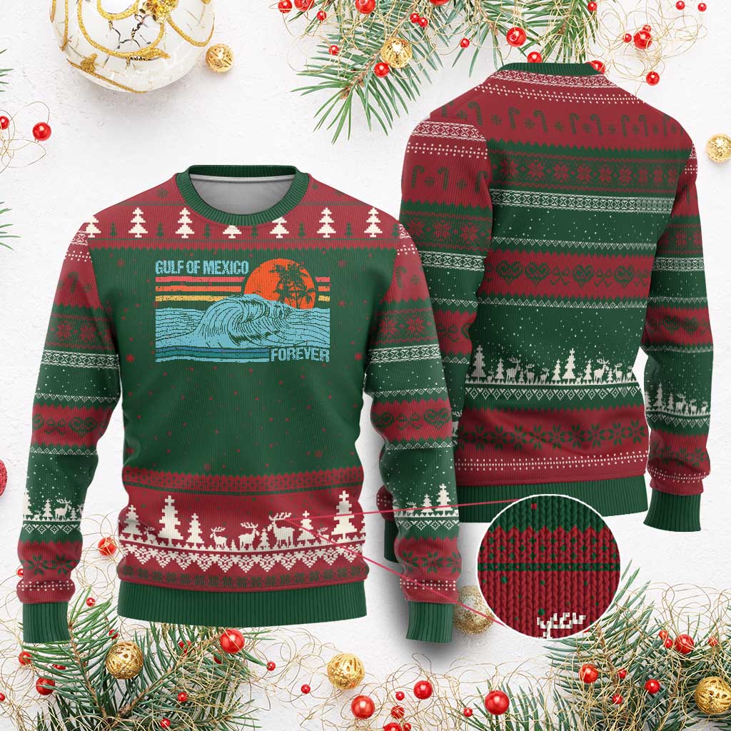 Gulf Of Mexico Forever Ugly Christmas Sweater Vintage Retro Beach Coconut Tree TS11 Red Green Print Your Wear