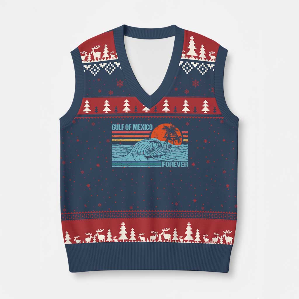 Gulf Of Mexico Forever V-Neck Knit Sweater Vest Vintage Retro Beach Coconut Tree TS11 Navy Red Print Your Wear