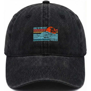 Gulf Of Mexico Forever Washed Cotton Baseball Cap Vintage Retro Beach Coconut Tree TS11 Print Your Wear