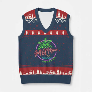 Gulf Of Mexico Forever V-Neck Knit Sweater Vest Beach Coconut Palm Tree Neon Light TS11 Navy Red Print Your Wear