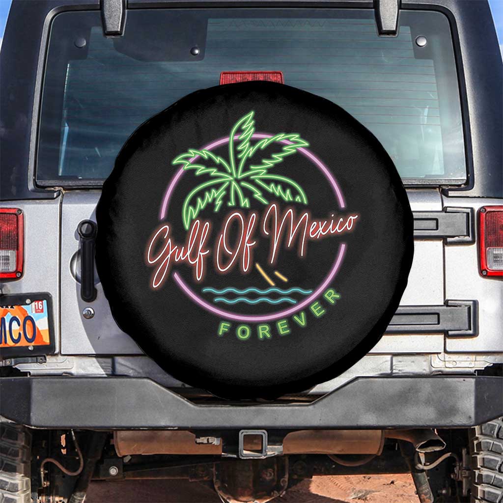 Gulf Of Mexico Forever Spare Tire Cover Beach Coconut Palm Tree Neon Light TS11 No hole Black Print Your Wear
