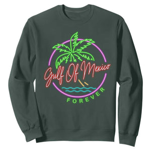 Gulf Of Mexico Forever Sweatshirt Beach Coconut Palm Tree Neon Light TS11 Dark Forest Green Print Your Wear
