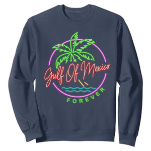 Gulf Of Mexico Forever Sweatshirt Beach Coconut Palm Tree Neon Light TS11 Navy Print Your Wear