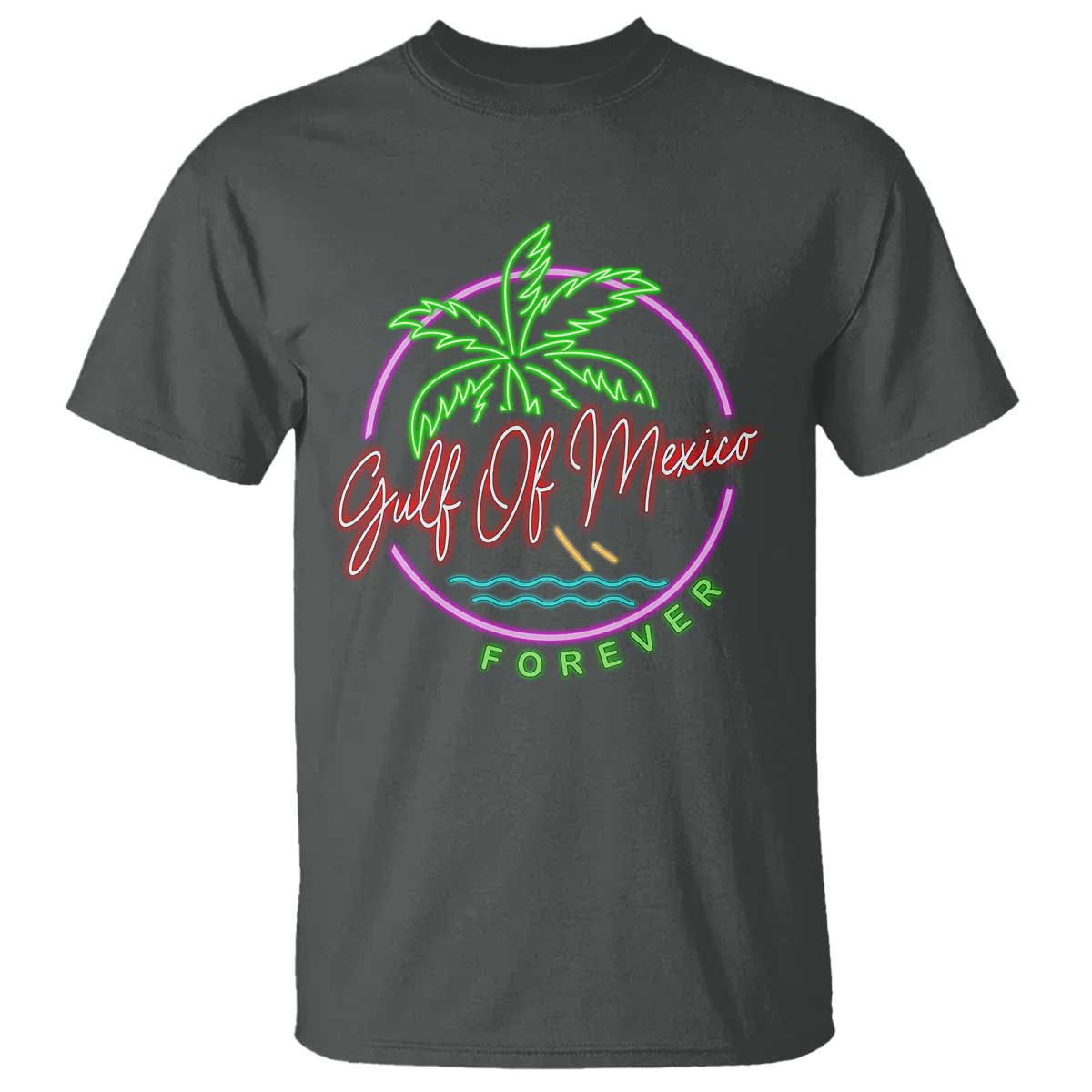 Gulf Of Mexico Forever T Shirt Beach Coconut Palm Tree Neon Light TS11 Dark Heather Print Your Wear