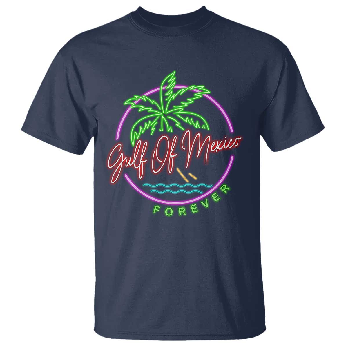 Gulf Of Mexico Forever T Shirt Beach Coconut Palm Tree Neon Light TS11 Navy Print Your Wear