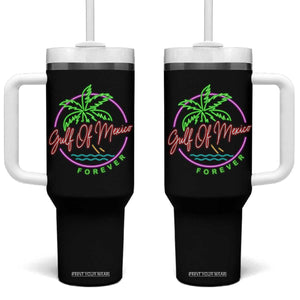 Gulf Of Mexico Forever Tumbler With Handle Beach Coconut Palm Tree Neon Light TS11 One Size: 40 oz Black Print Your Wear