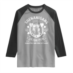 Funny Shenanigans Irish Pub Grab A Pint And Join The Paddy Raglan Shirt Irish Beer TS11 Sport Gray Black Print Your Wear