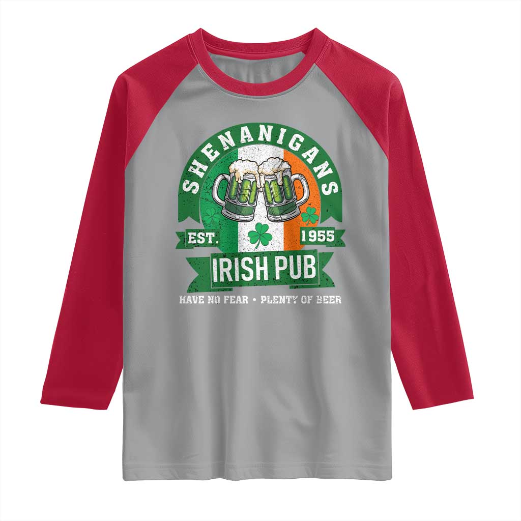 Funny St Patrick's Day Beer Drinking Raglan Shirt Shenanigans Irish Pub Have No Fear Plenty Of Beer TS11 Sport Gray Red Print Your Wear