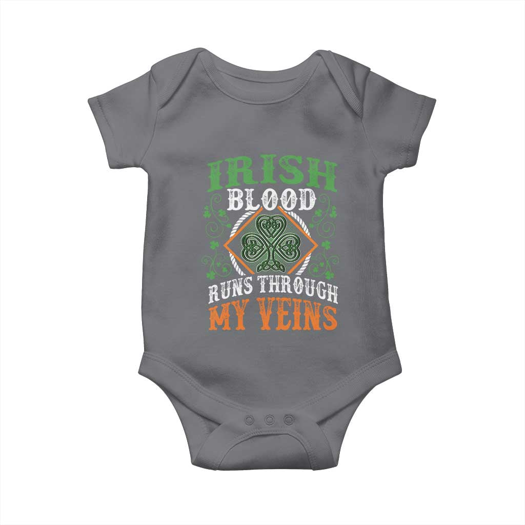 Funny Irish Blood Runs Through My Veins Baby Onesie Irish Pride Shamrock TS11 Charcoal Print Your Wear