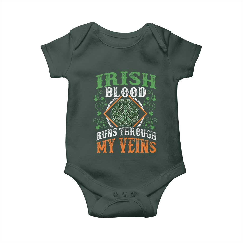 Funny Irish Blood Runs Through My Veins Baby Onesie Irish Pride Shamrock TS11 Print Your Wear