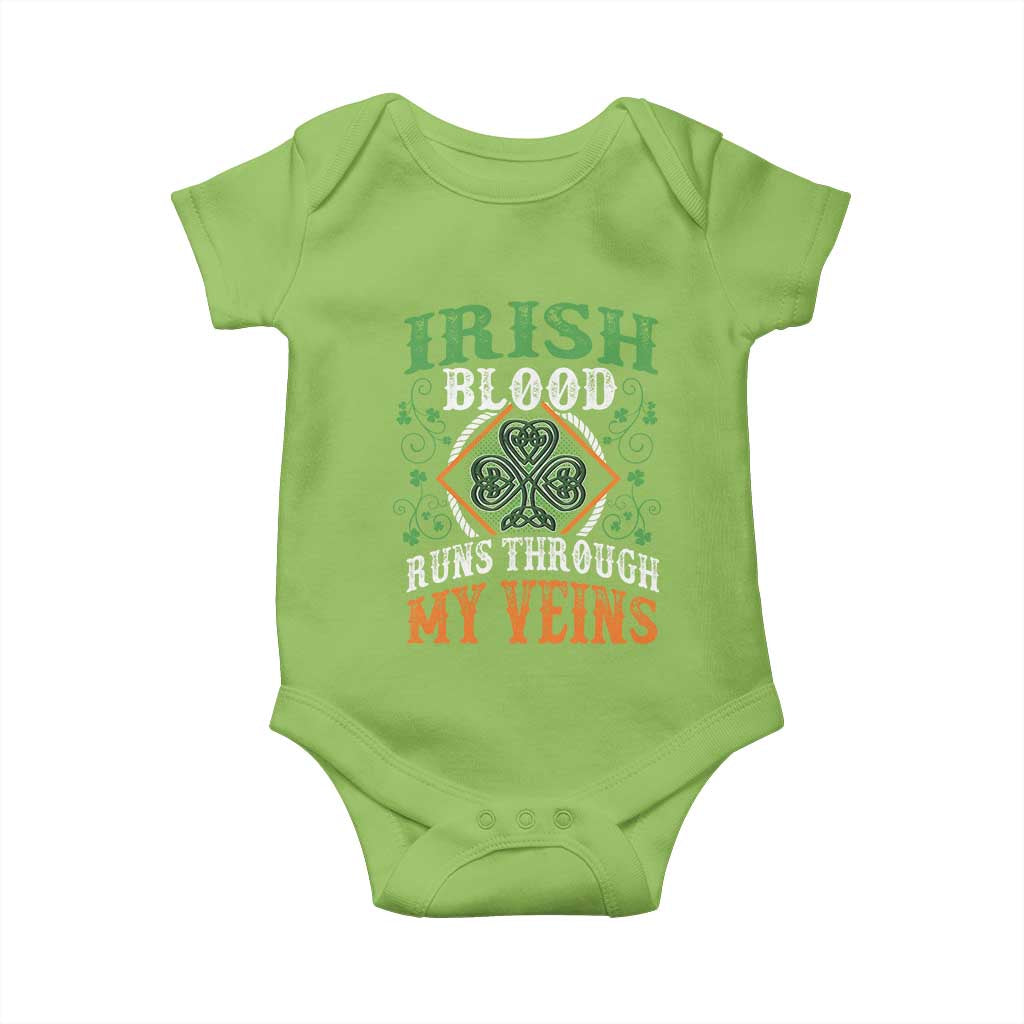 Funny Irish Blood Runs Through My Veins Baby Onesie Irish Pride Shamrock TS11 Lime Print Your Wear