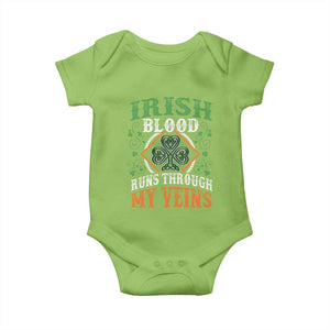 Funny Irish Blood Runs Through My Veins Baby Onesie Irish Pride Shamrock TS11 Lime Print Your Wear
