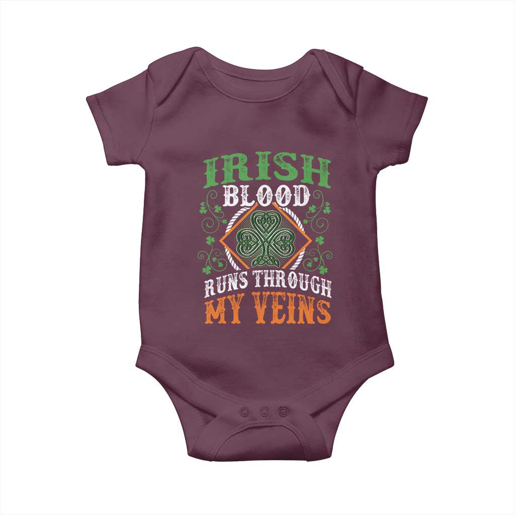 Funny Irish Blood Runs Through My Veins Baby Onesie Irish Pride Shamrock TS11 Maroon Print Your Wear