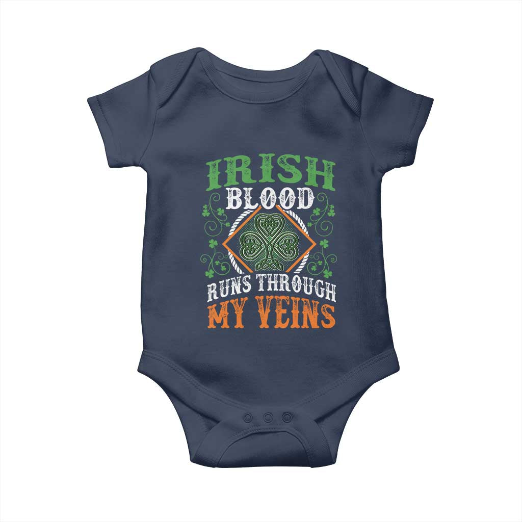 Funny Irish Blood Runs Through My Veins Baby Onesie Irish Pride Shamrock TS11 Navy Print Your Wear