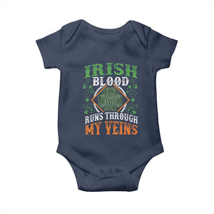 Funny Irish Blood Runs Through My Veins Baby Onesie Irish Pride Shamrock TS11 Navy Print Your Wear