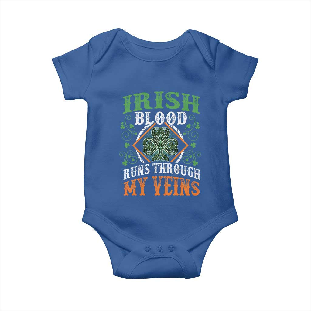 Funny Irish Blood Runs Through My Veins Baby Onesie Irish Pride Shamrock TS11 Royal Blue Print Your Wear