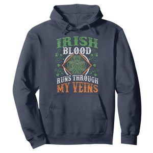 Funny Irish Blood Runs Through My Veins Hoodie Irish Pride Shamrock TS11 Navy Print Your Wear