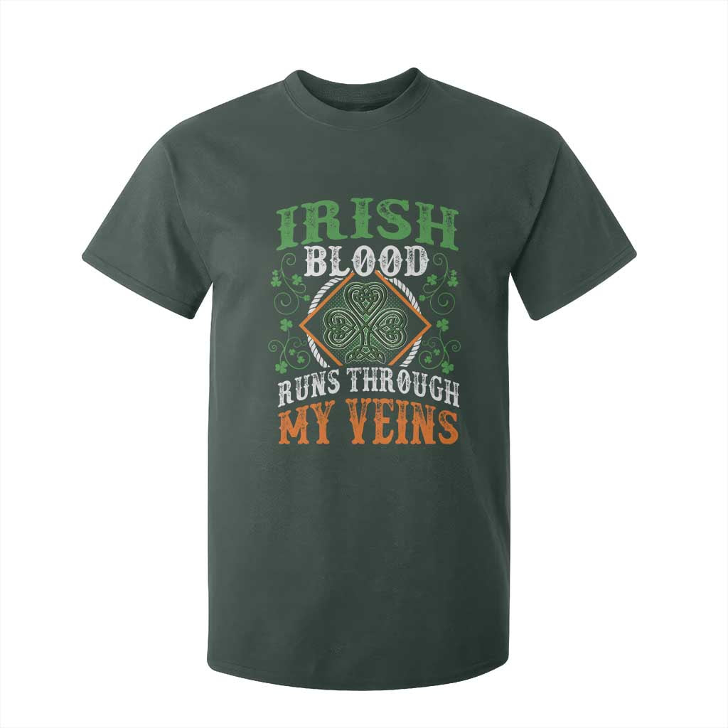 Funny Irish Blood Runs Through My Veins T Shirt For Kid Irish Pride Shamrock TS11 Dark Forest Green Print Your Wear
