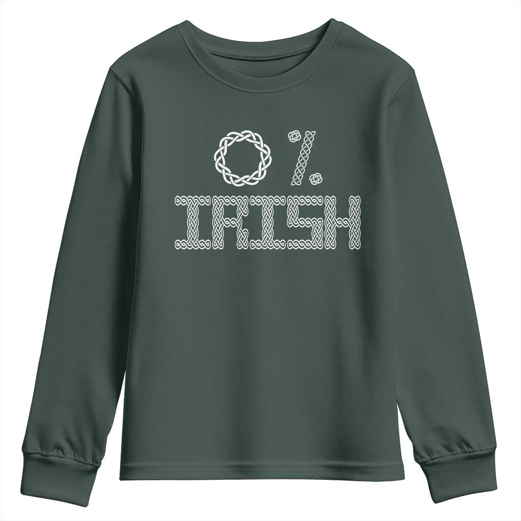 Funny St Patrick's Day 0% Irish Youth Sweatshirt Celtic Knot TS11 Dark Forest Green Print Your Wear