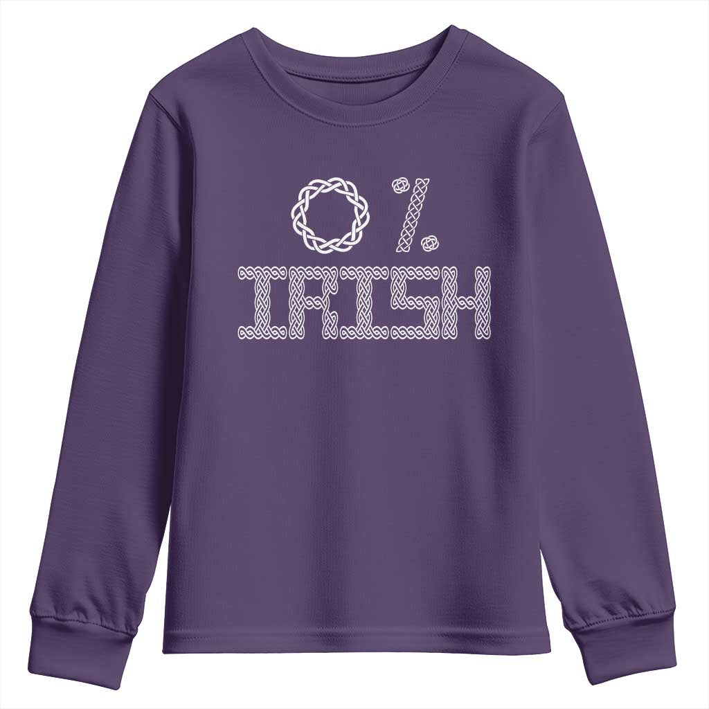 Funny St Patrick's Day 0% Irish Youth Sweatshirt Celtic Knot TS11 Purple Print Your Wear