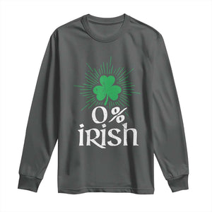 Funny 0% Irish St Patrick's Day Long Sleeve Shirt Vintage Shamrock TS11 Dark Heather Print Your Wear