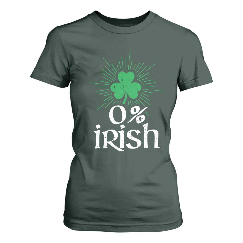 Funny 0% Irish St Patrick's Day T Shirt For Women Vintage Shamrock TS11 Dark Forest Green Print Your Wear