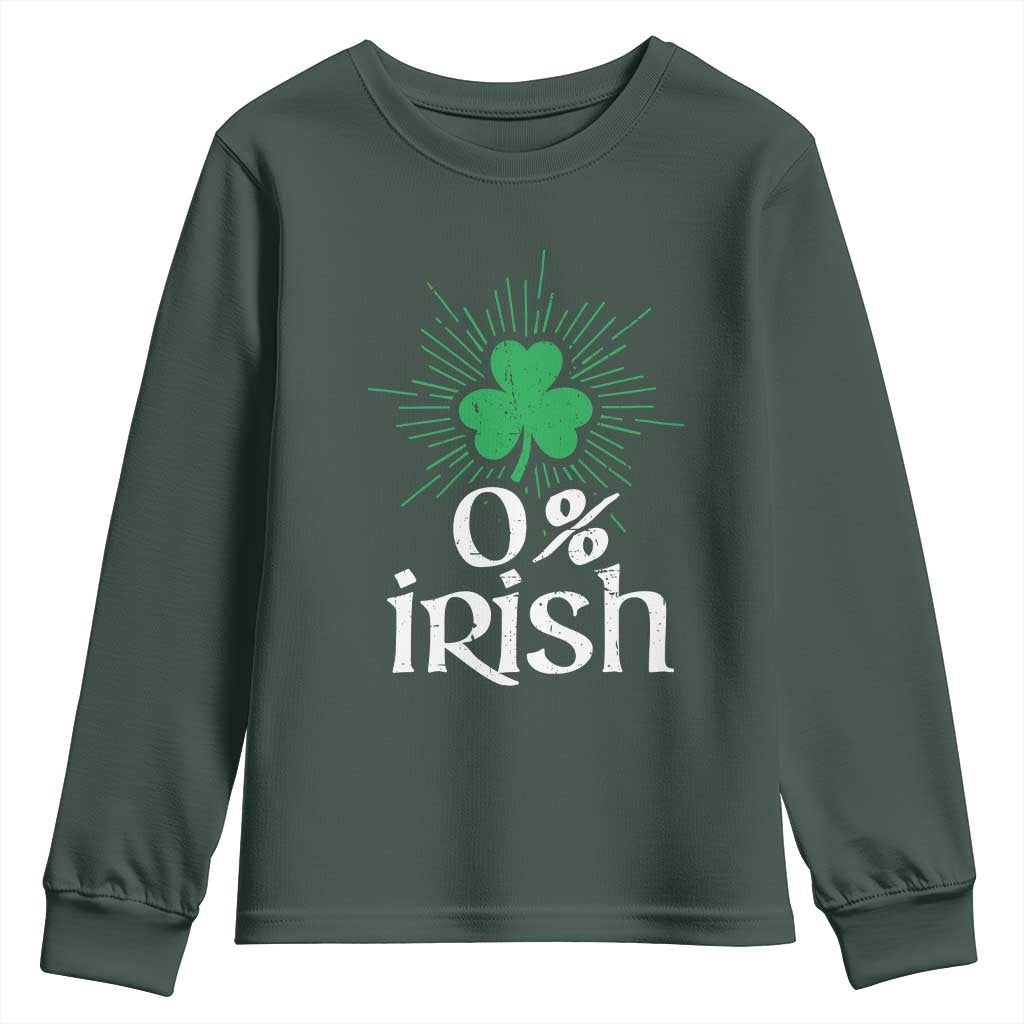 Funny 0% Irish St Patrick's Day Youth Sweatshirt Vintage Shamrock TS11 Dark Forest Green Print Your Wear
