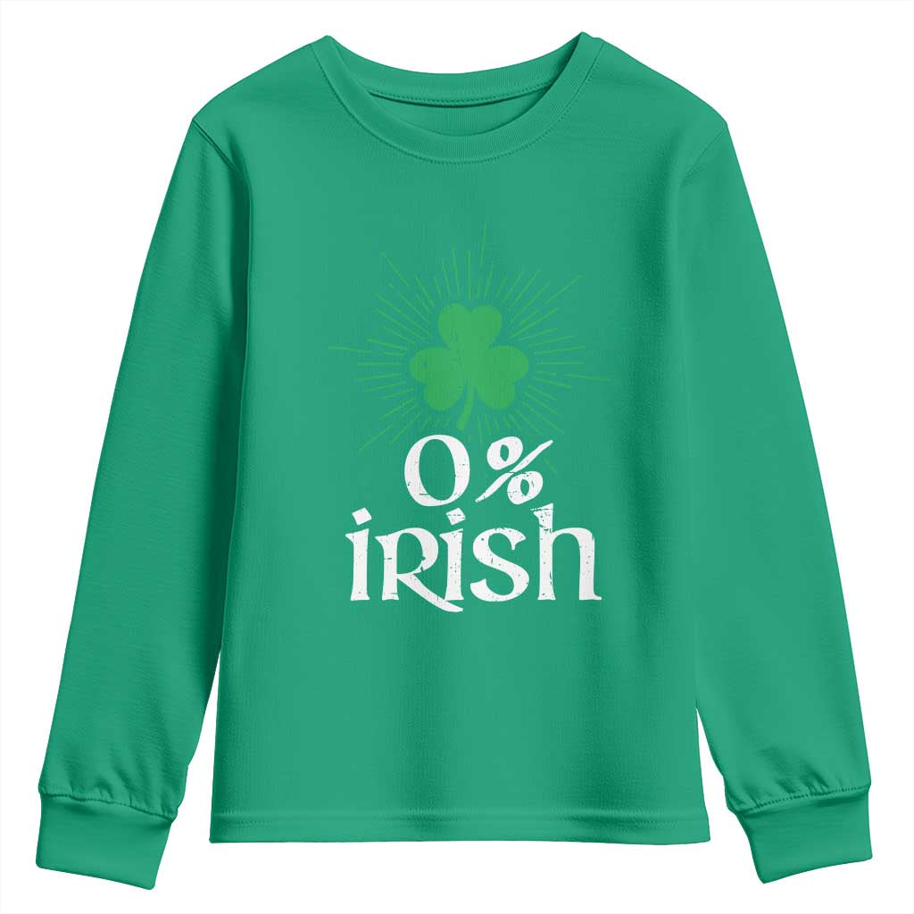 Funny 0% Irish St Patrick's Day Youth Sweatshirt Vintage Shamrock TS11 Irish Green Print Your Wear