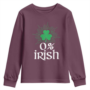 Funny 0% Irish St Patrick's Day Youth Sweatshirt Vintage Shamrock TS11 Maroon Print Your Wear