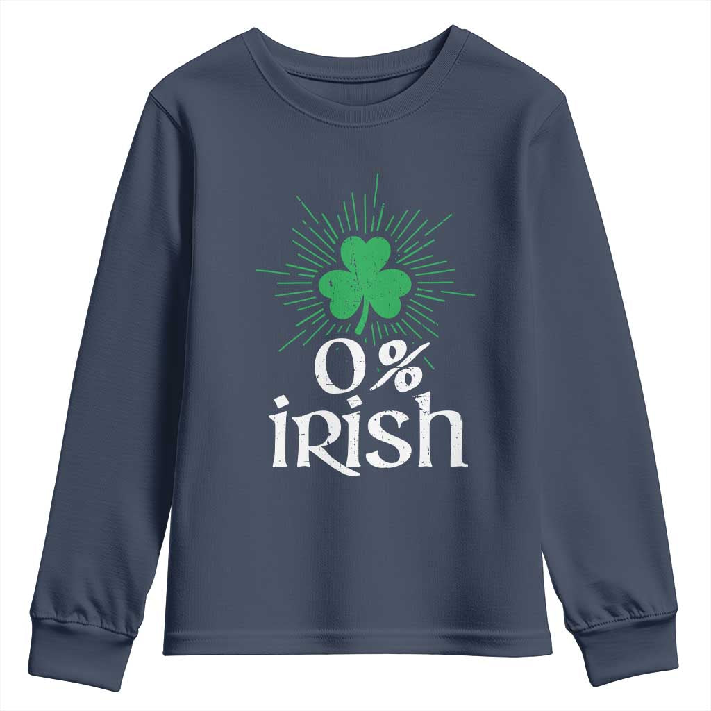 Funny 0% Irish St Patrick's Day Youth Sweatshirt Vintage Shamrock TS11 Navy Print Your Wear
