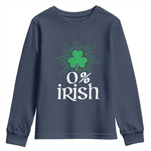 Funny 0% Irish St Patrick's Day Youth Sweatshirt Vintage Shamrock TS11 Navy Print Your Wear