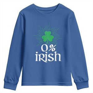 Funny 0% Irish St Patrick's Day Youth Sweatshirt Vintage Shamrock TS11 Royal Blue Print Your Wear