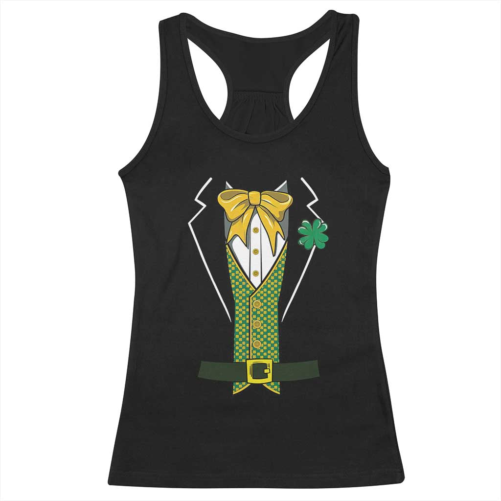 Funny St Patrick's Day Leprechaun Cosplay Tuxedo Racerback Tank Top TS11 Black Print Your Wear