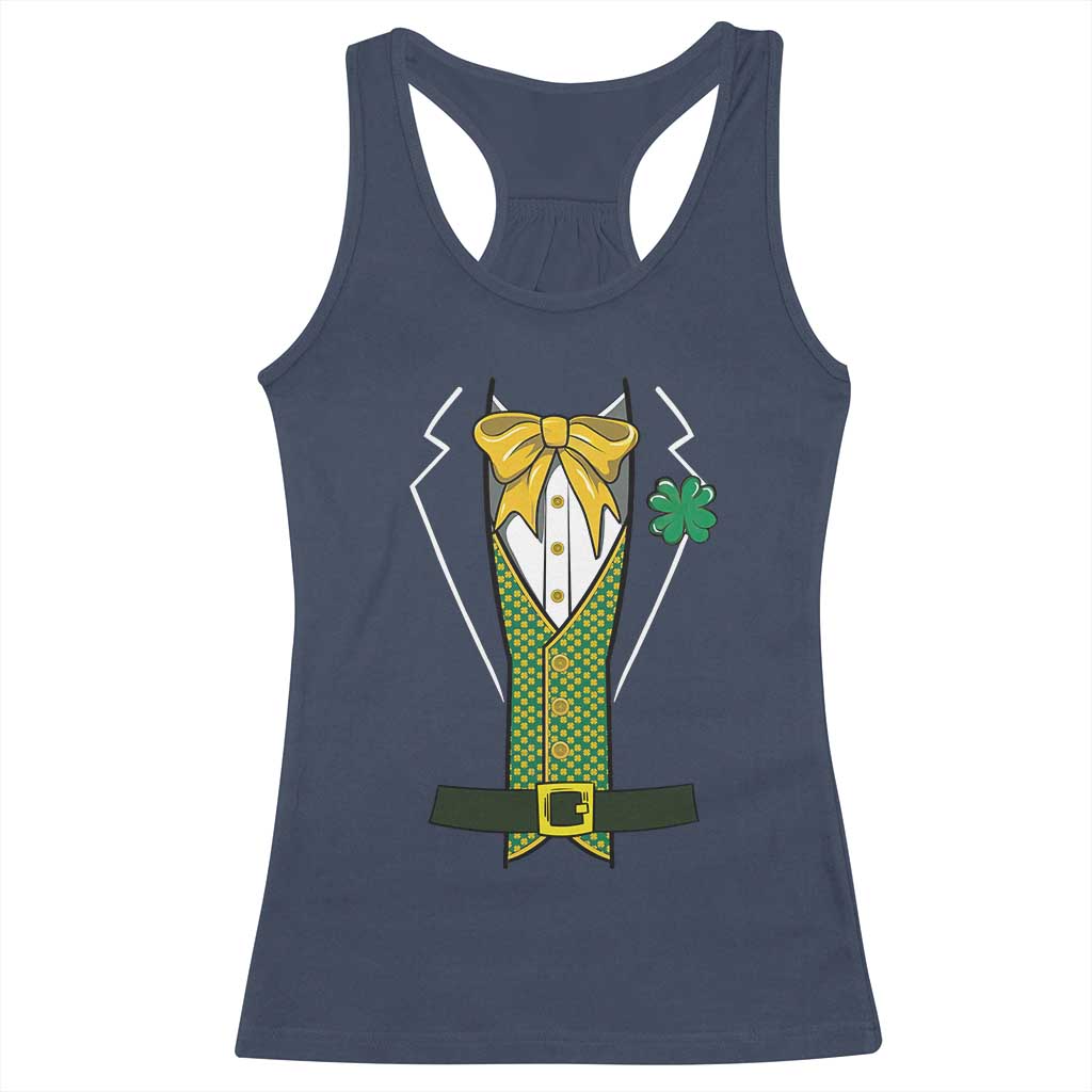 Funny St Patrick's Day Leprechaun Cosplay Tuxedo Racerback Tank Top TS11 Navy Print Your Wear