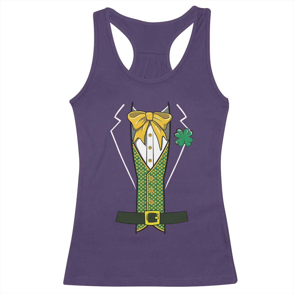 Funny St Patrick's Day Leprechaun Cosplay Tuxedo Racerback Tank Top TS11 Purple Print Your Wear